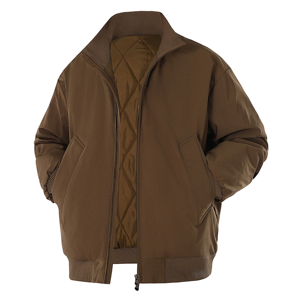 Men's Autumn Winter Down Jacket Solid Color Stand Collar Zip Front Coat with Pockets Fashion Insulated Parka