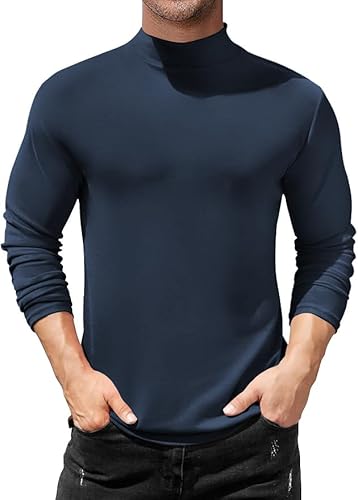 Mens Mock Turtleneck T-Shirts Long Sleeve Basic Undershirt Pullover Top