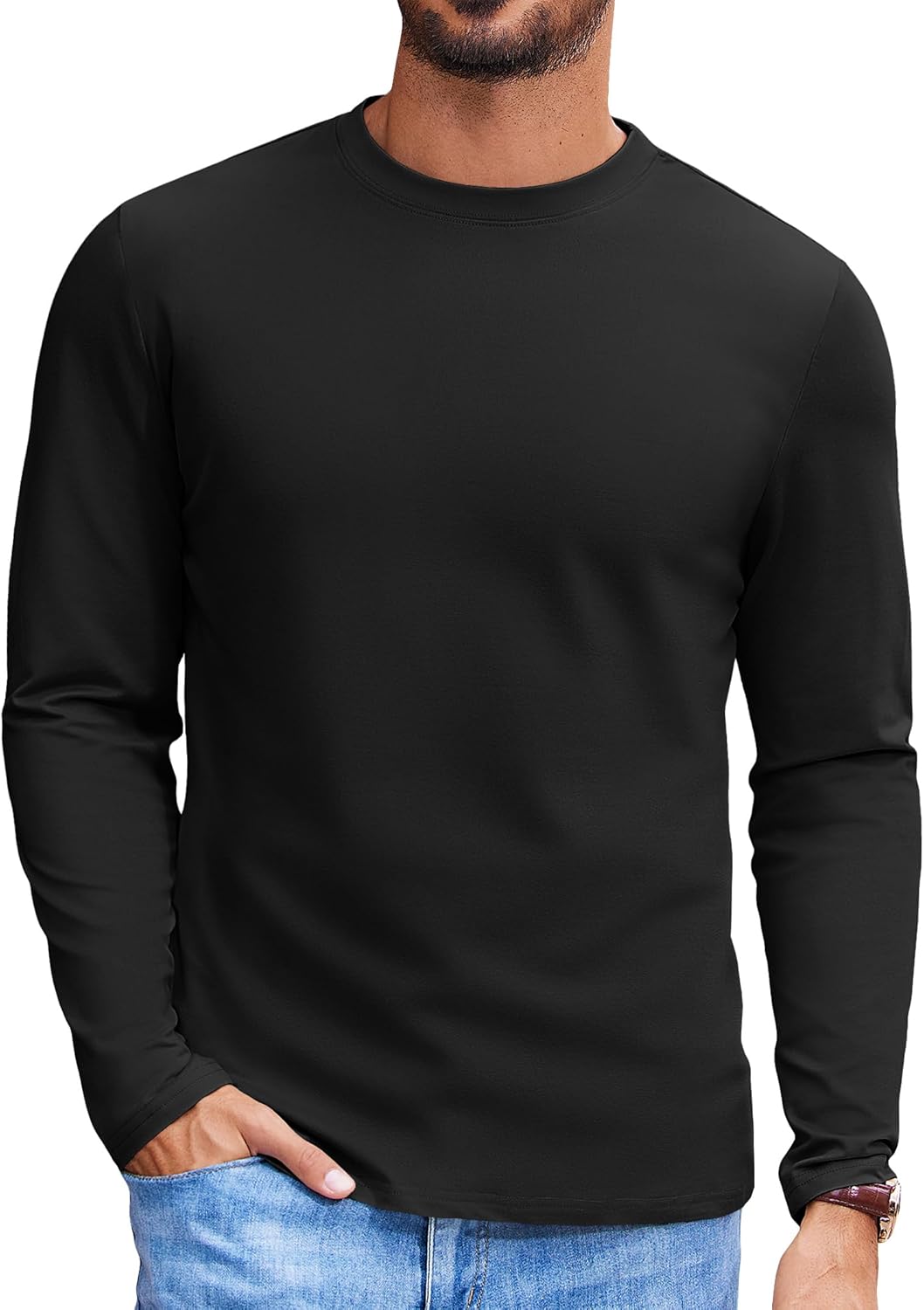Mens Long Sleeve Tee Shirts Stretch Crew Neck Thermal Shirts Casual T Shirts for Men