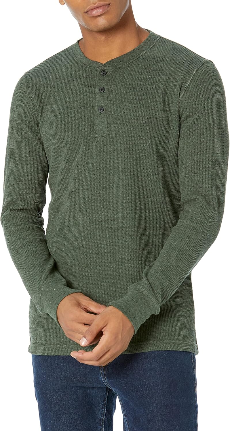 Long Sleeve Waffle Henley Shirts for Men, Slim-Fit