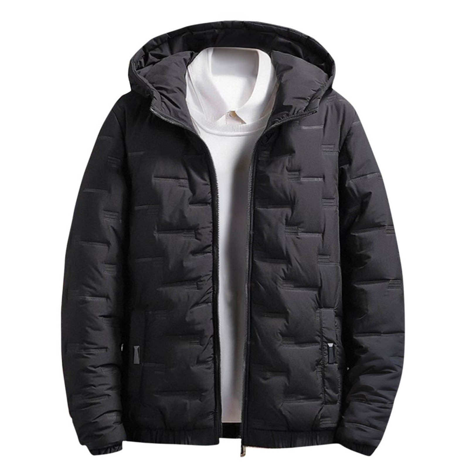 Mens Puffer Jacket with Hood Long Sleeve Zipper Winter Jackets for Men Casual Lightweight Warm Down Jacket Plus Size Puffy Jacket Outerwear with Pockets M-5XL