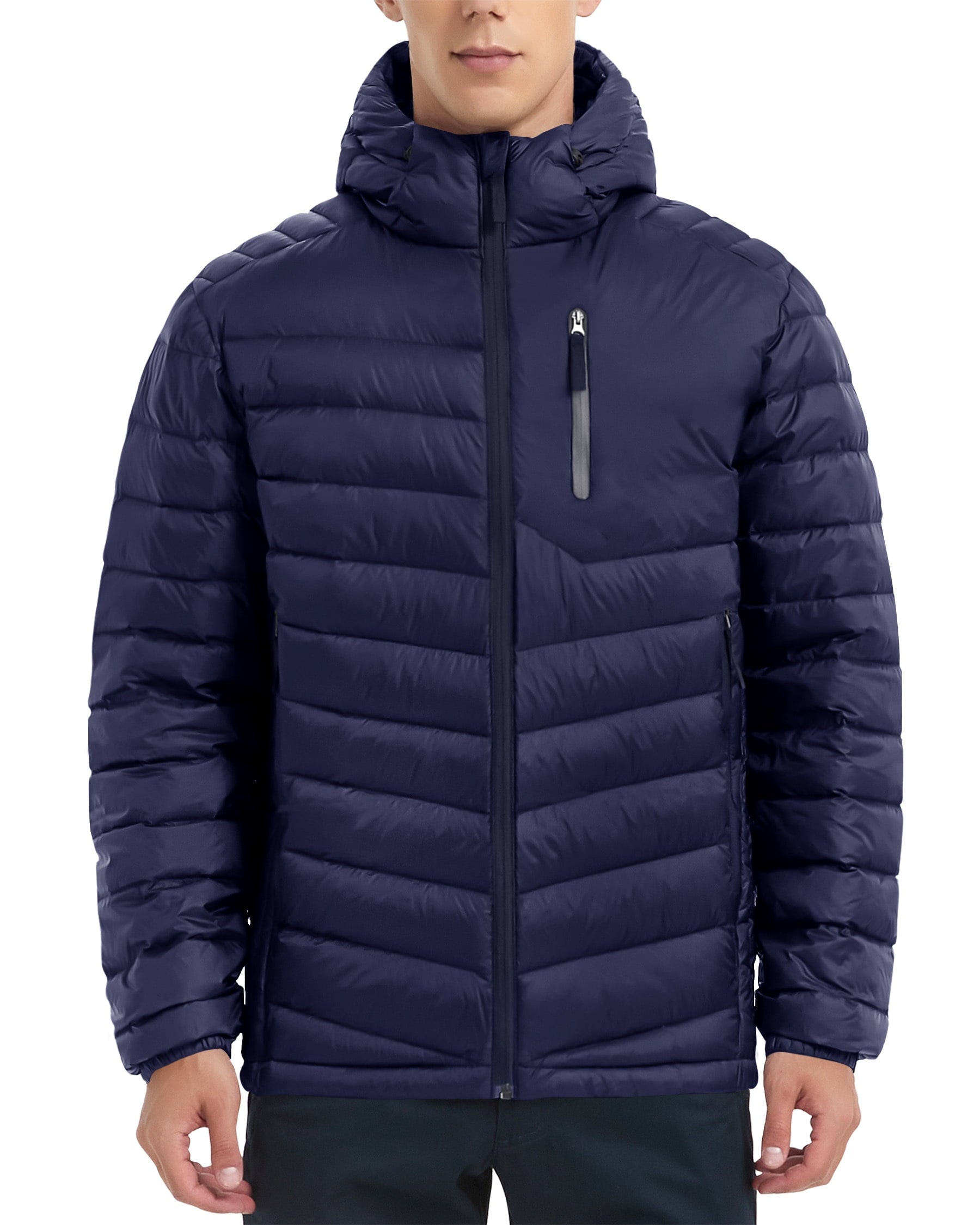 Men Down Jacket Hooded Lightweight Packable Puffer Jacket Water-Resistent Down Jacket