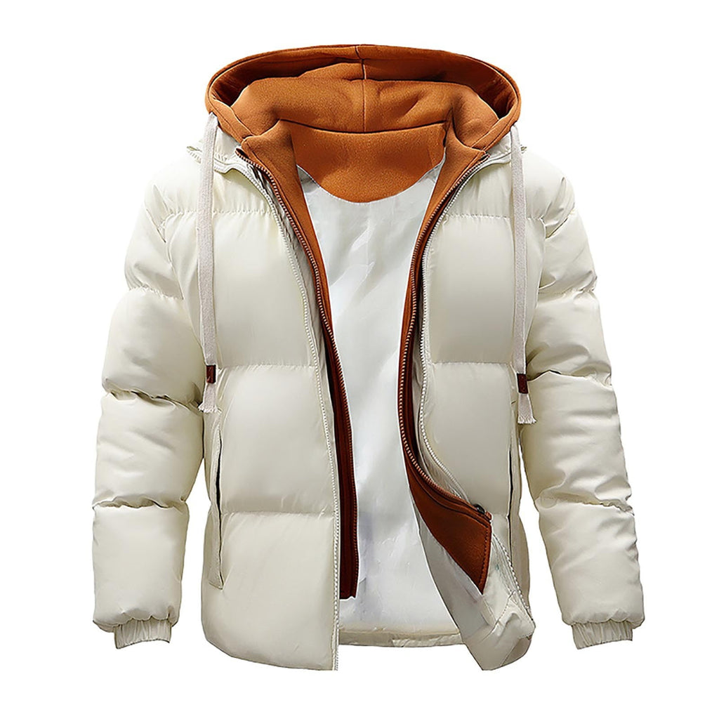 Men's Down Jackets Winter Heavyweight Hooded Puffer Jacket Solid Color Zipper Coat Quilted Lined Oversized Padded Jacket White L