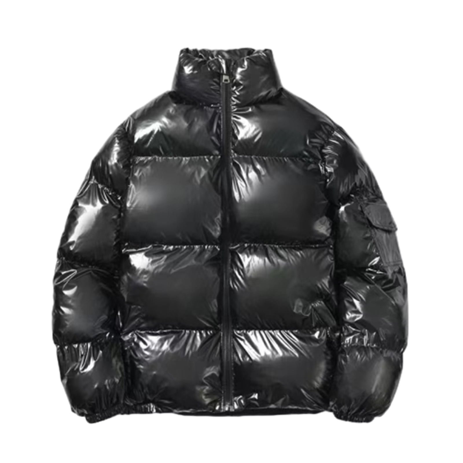 Men's Hooded Padded Glossy Down Jacket Winter Detachable Collar Puffer Jacket Thick Warm Metallic Hood Padded Coats