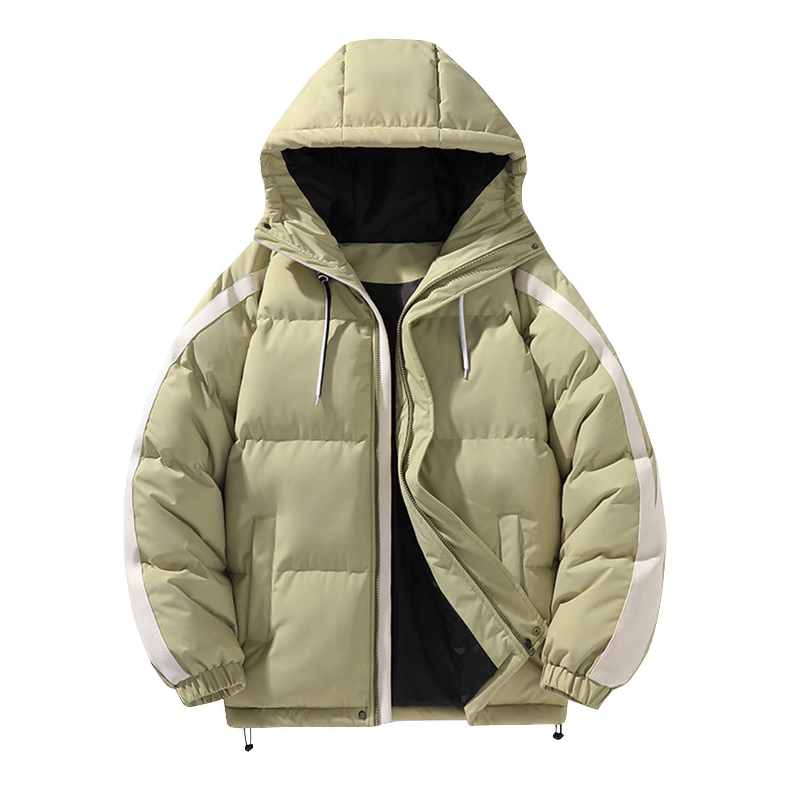 Men's Jacket Men' Solid Color Down Jacket With Warm Zipper Pocket Long Sleeved Hooded Casual Jacket Jackets for Men , Green , M