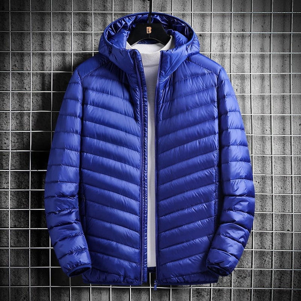 Mens Quilted Down Jackets with Hood Big and Tall Clearance Zip Up Warm Winter Padded Puffer Jacket Packable Bubble Coats Outwear Blue,XXXL