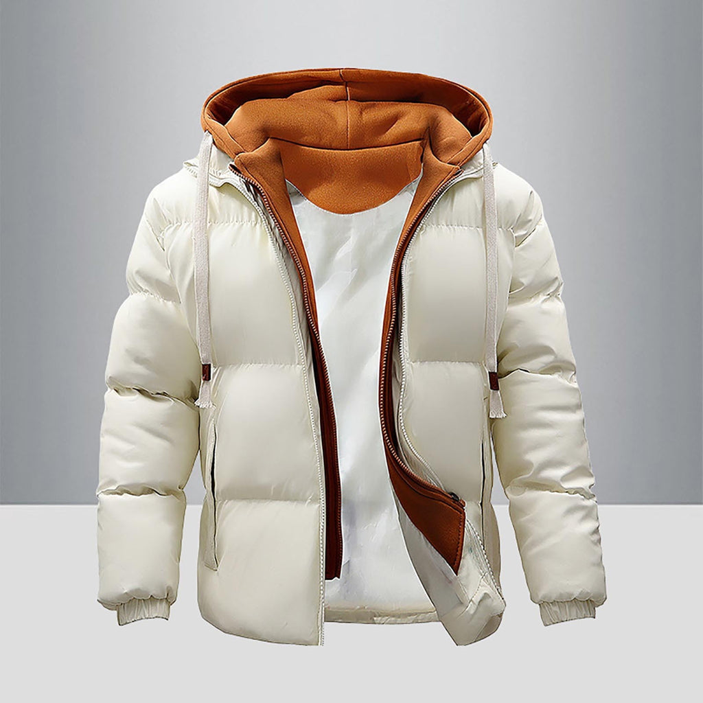 Men's Down Jackets Winter Heavyweight Hooded Puffer Jacket Solid Color Zipper Coat Quilted Lined Oversized Padded Jacket White L